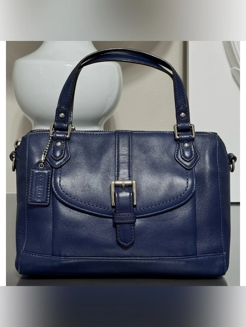 COACH Bleecker Leather Mini Satchel Crossbody Bag – NAVY BLUE